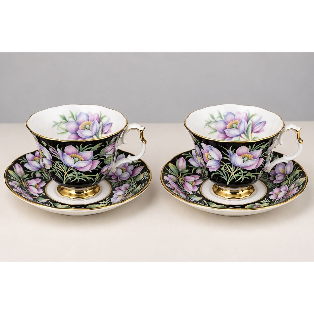 Royal Albert Prairie Crocus Teacups & Saucers – Set of 2 – Provincial Flowers